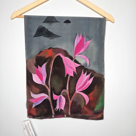 NATASHA'S SILKS Scarf Artisan Hand Painted Rectangle 68x13 Wearable Art - Picture 1 of 4